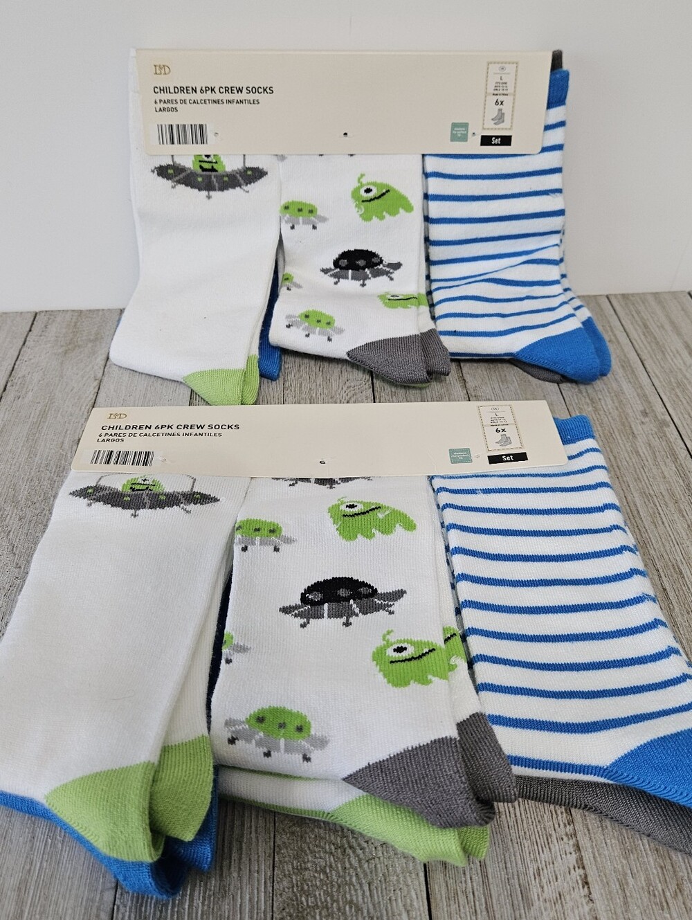 2 - 6 Packs Socks Size L 6X Boys 12-14 Girls 10-12 Spaceship Alien Crew Socks